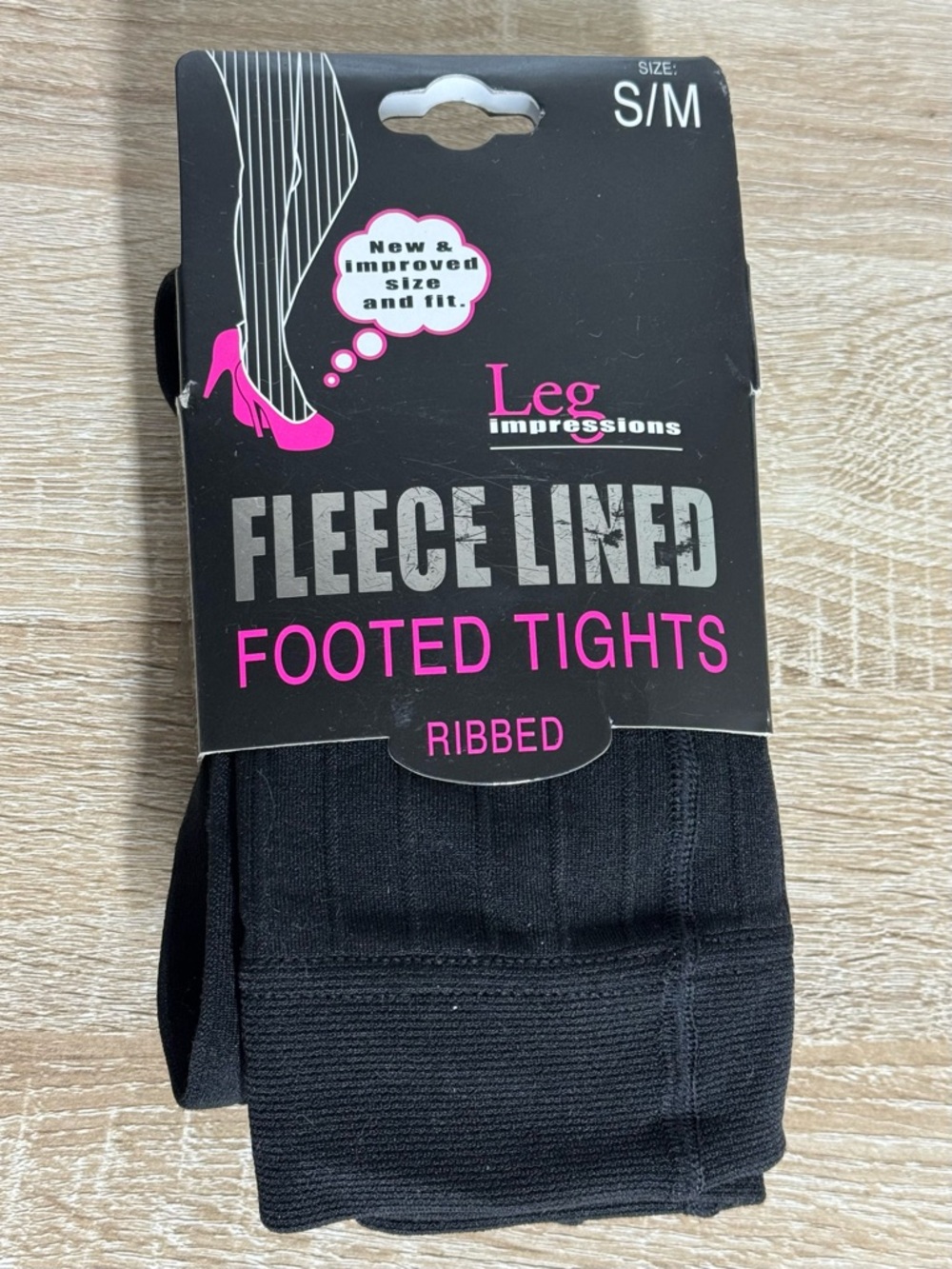 Leg Impressions Women S/M Black Fleece Lined Footed Tights Ribbed
